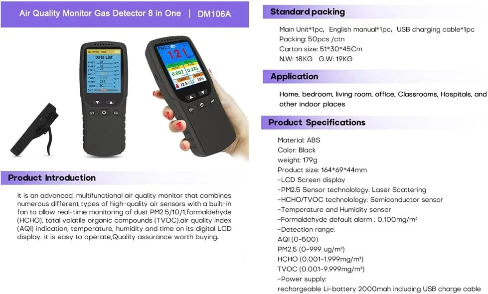 ترموهیگرومتر چند منظوره قابل حمل PM2.5 لایبیموس، نمایشگر LCD دیجیتال کیفیت هوای داخل خانه، مناسب برای سنجش آلودگی هوا