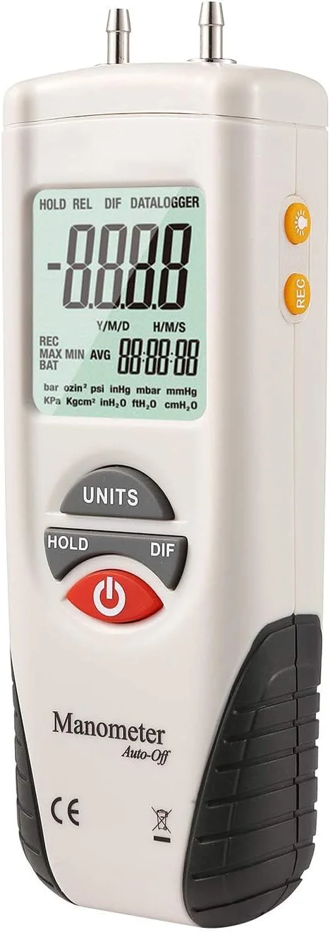 مانومتر دیجیتال LABART، مدل HT-1895، فشارسنج دو پورت هوا، تستر گاز HVAC، صفحه نمایش LCD بزرگ با نور پس زمینه (محدوده ±100 PSI)