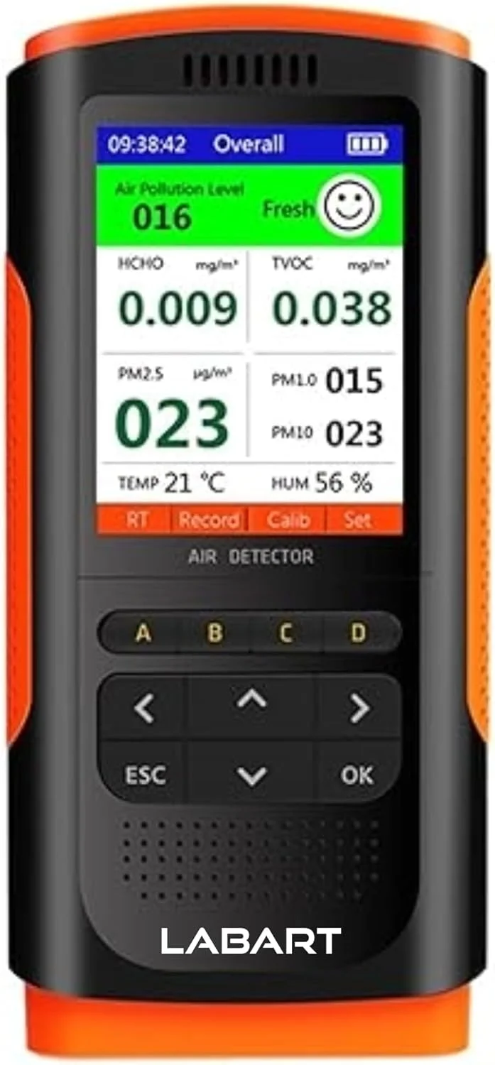 دستگاه سنجش کیفیت هوا لابارت، آشکارساز آلودگی هوا، تستر سطح آلودگی هوا، HCHO TVOC PM2.5/1.0/10، دماسنج و رطوبت سنج 8 در 1، تستر AQI، تست کیفیت هوا برای خانه، دفتر و مدرسه