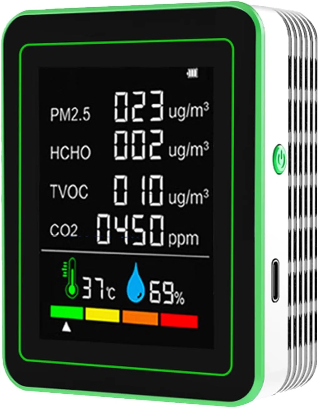 مانیتور کیفیت هوای داخل خانه Kocusu، مانیتور CO2 6 در 1 با صفحه نمایش LCD، سنسور تشخیص CO2، ردیاب دی اکسید کربن با HCHO، TVOC، PM2.5، دما، رطوبت برای خانه، دفتر، ماشین (سفید)