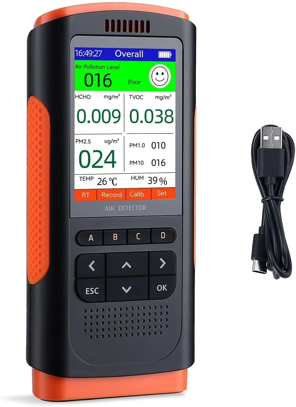 دستگاه سنجش کیفیت هوا LABART، آشکارساز آلودگی هوا، تستر سطح آلودگی هوا HCHO TVOC PM2.5/1.0/10، دستگاه تشخیص دما و رطوبت 8 در 1 AQI، تست کیفیت هوا برای خانه، دفتر، مدرسه