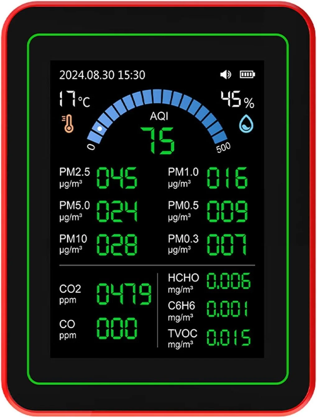 دستگاه سنجش کیفیت 18 در 1 Jiawu، تستر قابل حمل CO2 HCHO TVOC PM2.5 PM10 دما و رطوبت با قابلیت ذخیره داده برای خانه، دفتر، گیاهان و حیوانات خانگی دستگاه سنجش کیفیت 18 در 1 Jiawu، تستر قابل حمل CO2 HCHO TVOC PM2.5 PM10 دما و رطوبت با قابلیت ذخیره داده برای خانه، دفتر، گیاهان و حیوانات خانگی