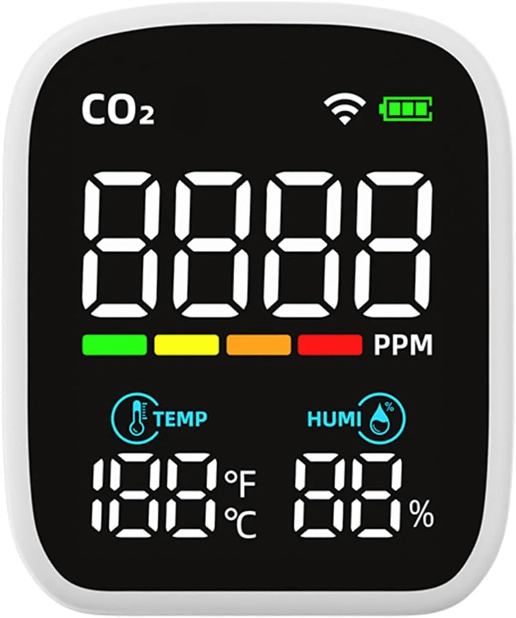 آیروومی PV28-AW مینی CO2 هوشمند WIFI، کیفیت هوای داخلی قابل حمل 3 در 1، دماسنج رطوبت دیجیتال CO2 محدوده اندازه گیری دی اکسید کربن 400-5000 PPM تستر CO2 برای