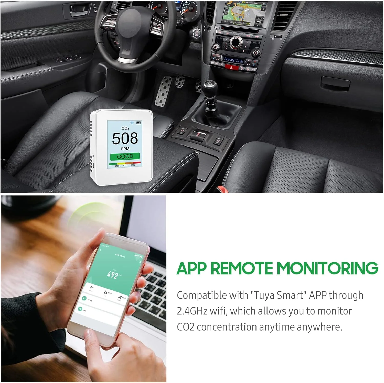 مانیتور هوشمند کیفیت هوا Irovami Wifi CO2 PM2.5 PM1.0 PM10، تستر، نظارت از راه دور با برنامه، شمارنده ذرات گرد و غبار 0.3um/ 0.5μm/ 1.0μm/ 2.5μm/ 5.0μm/ 10um، صفحه نمایش TFT، CO2 قابل شارژ 2600mAh برای اتاق