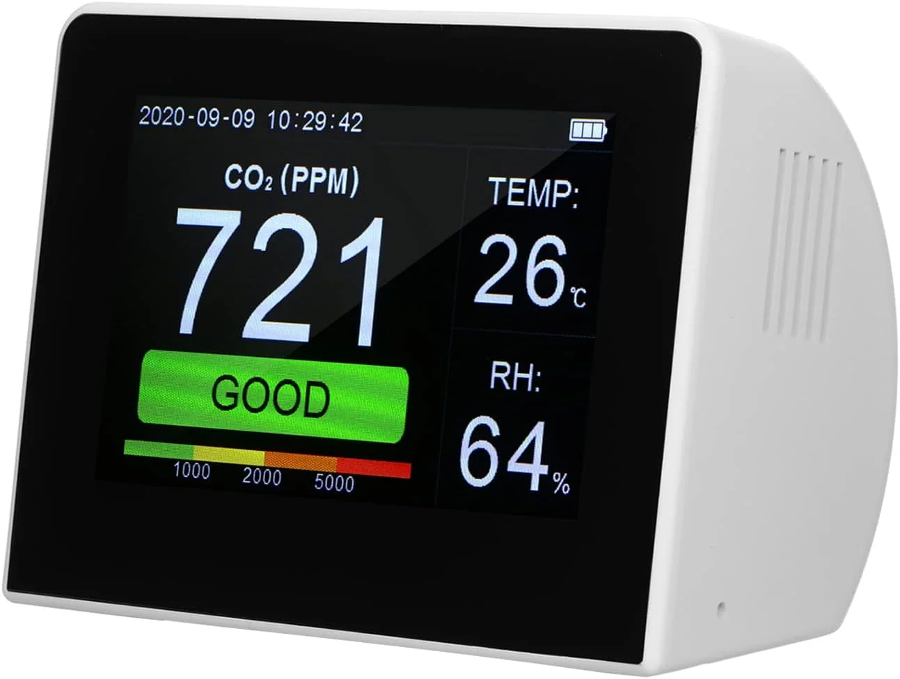 دستگاه رومیزی Irovami CO2/RH/Temp. دستگاه تست کیفیت هوا 3 در 1 چند منظوره، دما، رطوبت، متر CO2 داخلی/خارجی، رطوبت سنج دیجیتال 3.5 اینچی با ثبت کننده اطلاعات و باتری دستگاه رومیزی Irovami CO2/RH/Temp. دستگاه تست کیفیت هوا 3 در 1 چند منظوره، دما، رطوبت، متر CO2 داخلی/خارجی، رطوبت سنج دیجیتال 3.5 اینچی با ثبت کننده اطلاعات و باتری
