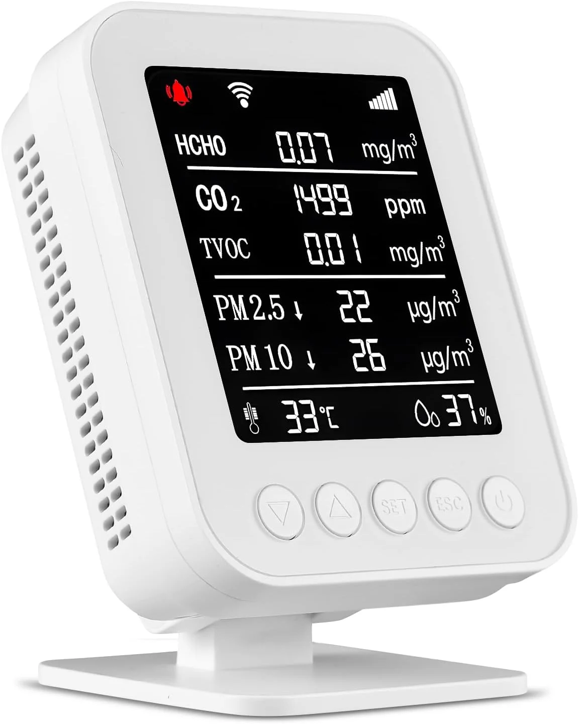 تستر کیفیت هوای داخل خانه Irovami با اپلیکیشن Tuya، وای فای، فرمالدهید، CO2، PM2.5، PM10، TVOC، تایپ C، سنسور اندازه گیری حرفه ای دما و رطوبت برای خانه