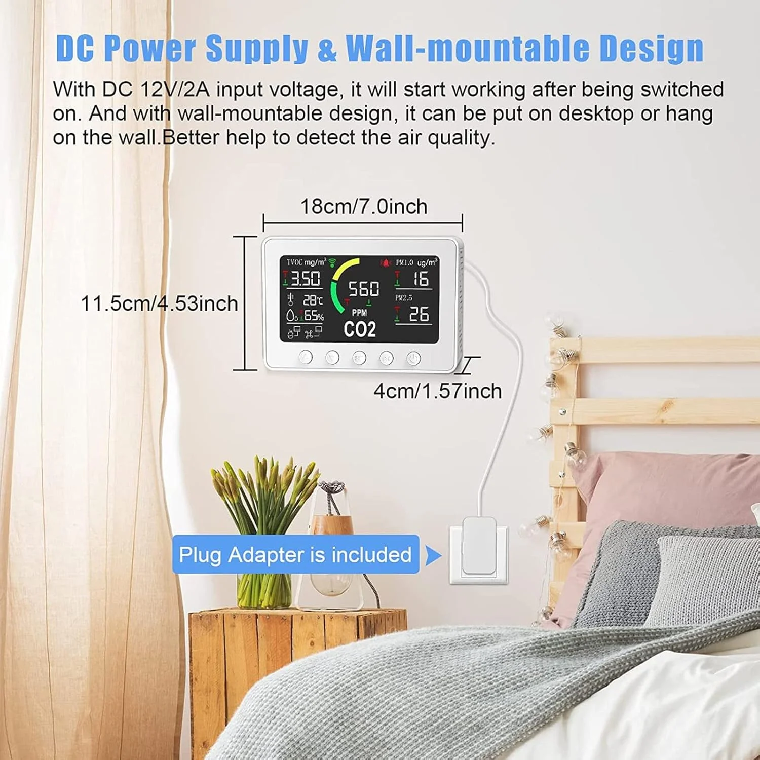 مانیتور کیفیت هوای داخل ساختمان 7 در 1 TVOC PM2.5 CO2 دما رطوبت تستر WIFI دستگاه سنجش کیفیت هوا تشخیص همه جانبه سفید 100 تا 240 ولت مانیتور کیفیت هوای داخل ساختمان 7 در 1 TVOC PM2.5 CO2 دما رطوبت تستر WIFI دستگاه سنجش کیفیت هوا تشخیص همه جانبه سفید 100 تا 240 ولت