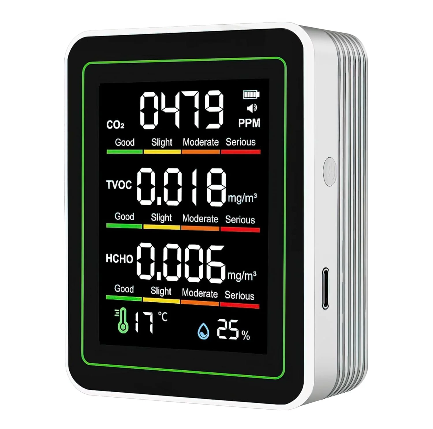 دستگاه سنجش کیفیت هوای داخلی، تستر هوشمند کیفیت هوا 5 در 1 قابل حمل برای CO2 | TVOC | HCHO | دما | رطوبت برای خانه، ماشین، گیاهان و حیوانات خانگی و غیره