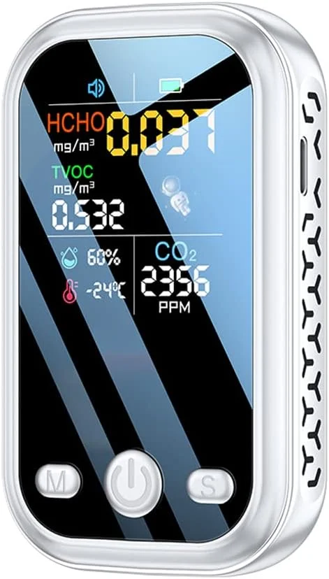 دستگاه تشخیص کیفیت هوا، خانگی 1.9 اینچی با رزولوشن 240 * 280، دارای صفحه نمایش رنگی، حسگرهای نیمه هادی بسیار حساس 5 در 1، تستر دما و رطوبت HCHO TVOC CO2 با رابط Type-C