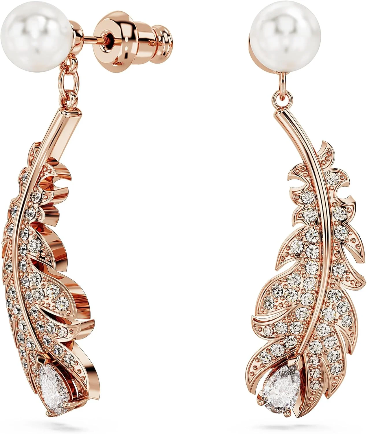 گوشواره های پر سواروسکی مدل Nice، کریستال های صورتی و مروارید در یک قاب با روکش طلای رز، از مجموعه Nice گوشواره های پر سواروسکی مدل Nice، کریستال های صورتی و مروارید در یک قاب با روکش طلای رز، از مجموعه Nice