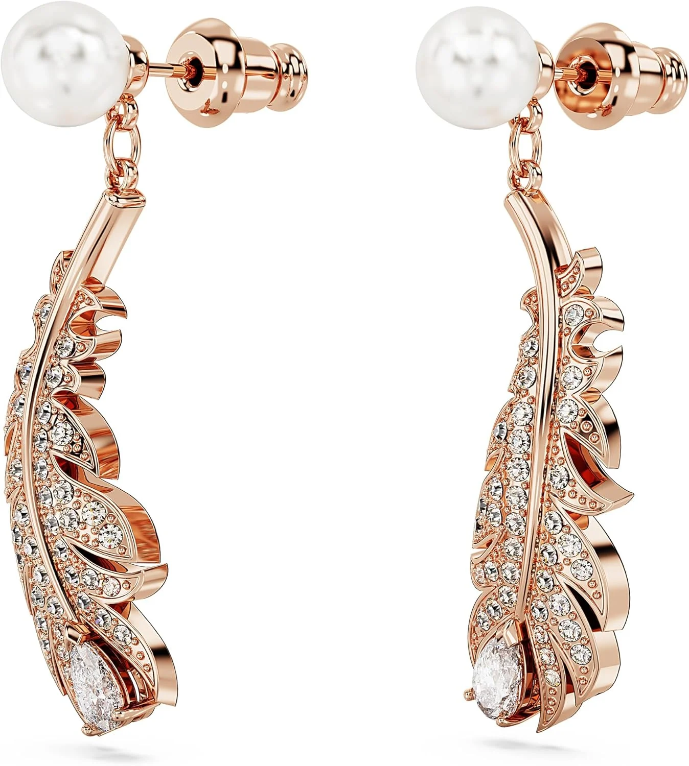 گوشواره های پر سواروسکی مدل Nice، کریستال های صورتی و مروارید در یک قاب با روکش طلای رز، از مجموعه Nice گوشواره های پر سواروسکی مدل Nice، کریستال های صورتی و مروارید در یک قاب با روکش طلای رز، از مجموعه Nice