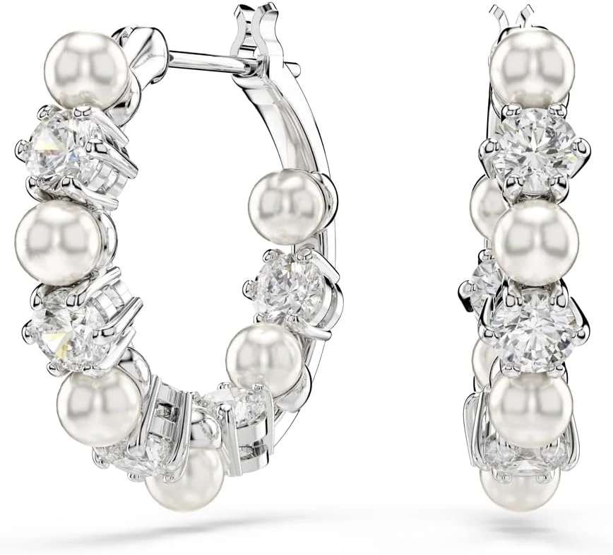 گوشواره های آویز سواروسکی مدل Matrix، مروارید کریستالی، برش گرد، شفاف، روکش رودیوم، تک سایز، کریستال، زیرکونیا مکعبی، کریستال