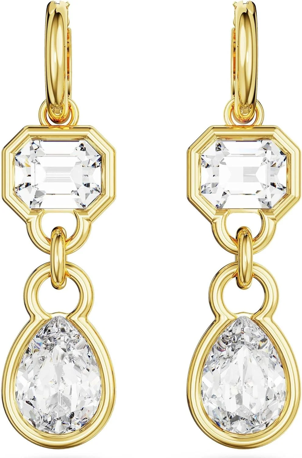 گوشواره آویز سواروسکی Dextera، برش های ترکیبی، سفید، با روکش طلایی