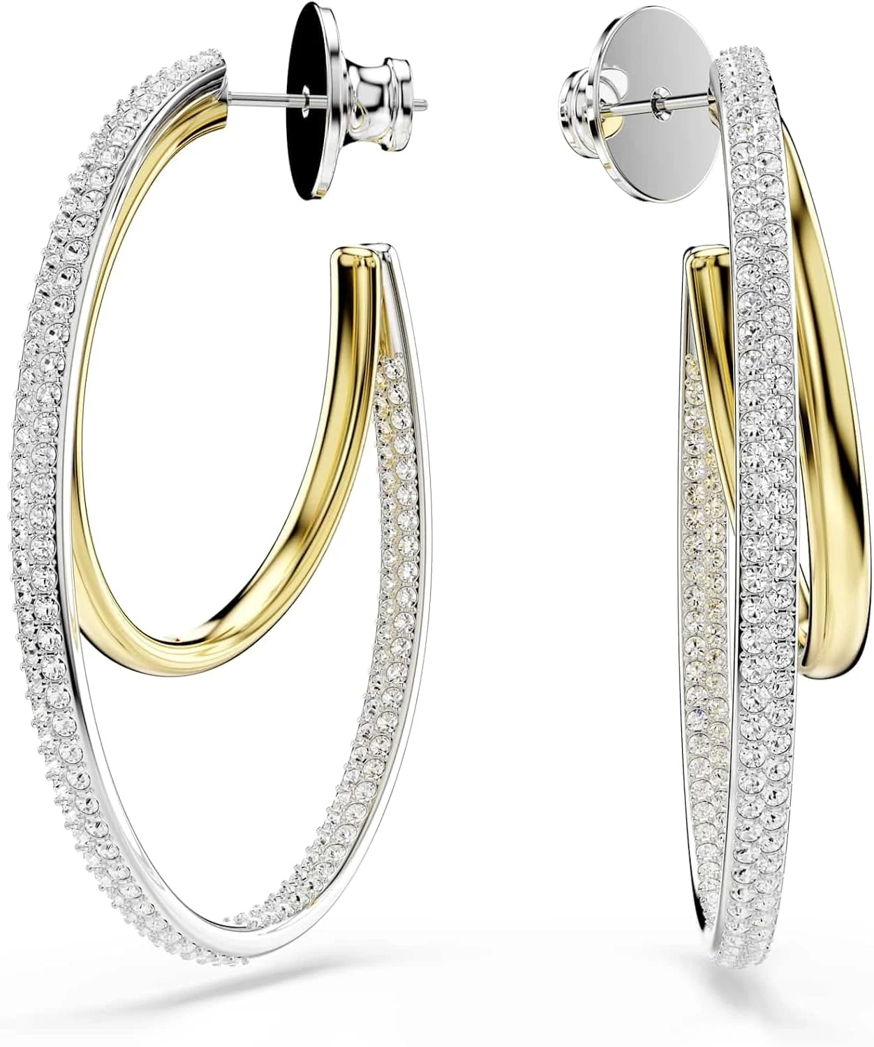 گوشواره های حلقه ای با برش گرد سواروسکی هایپربولا با روکش فلزی ترکیبی، متوسط، سفید