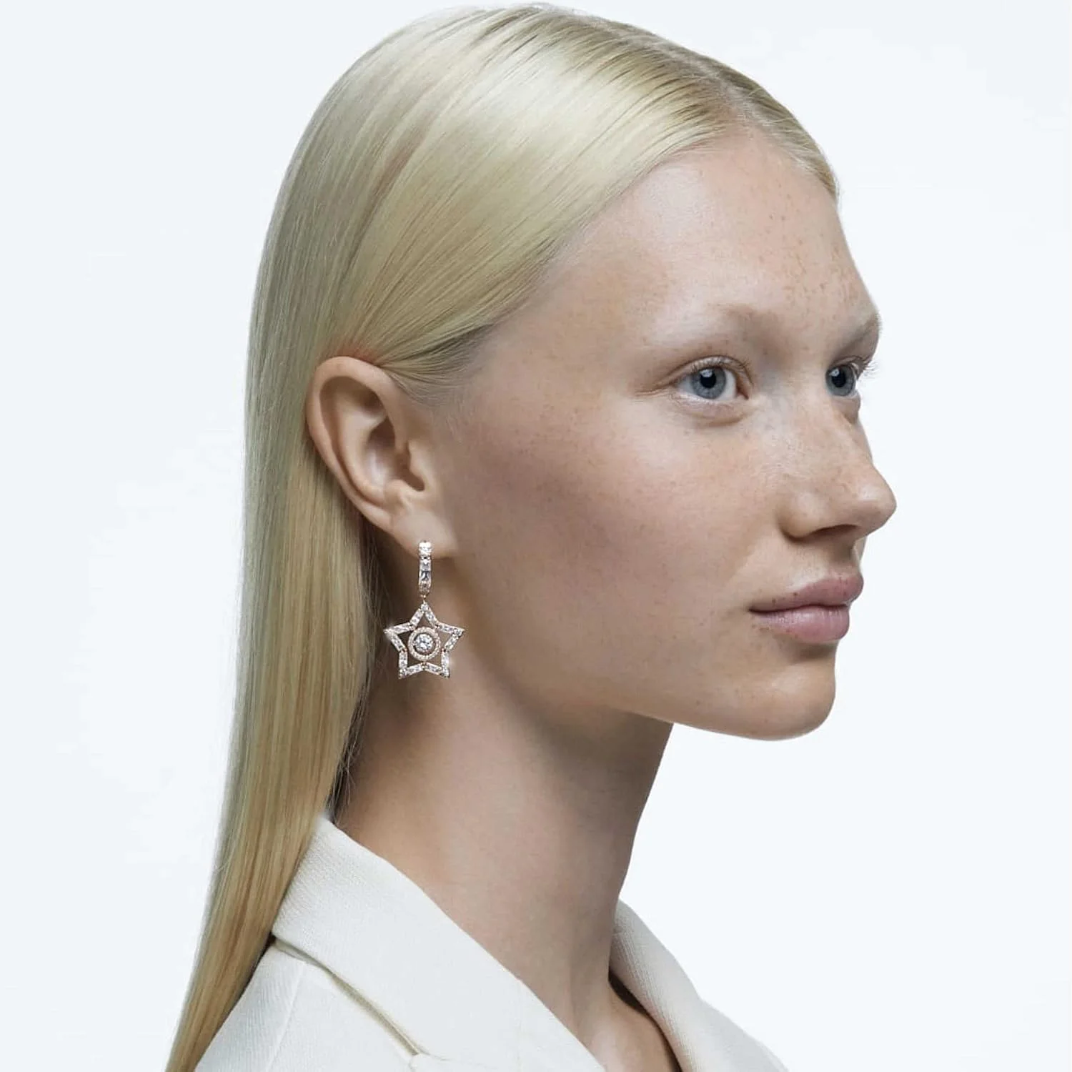 گوشواره آویز استلا سواروسکی، برش های ترکیبی، ستاره، سفید، روکش طلایی رزگلد گوشواره آویز استلا سواروسکی، برش های ترکیبی، ستاره، سفید، روکش طلایی رزگلد