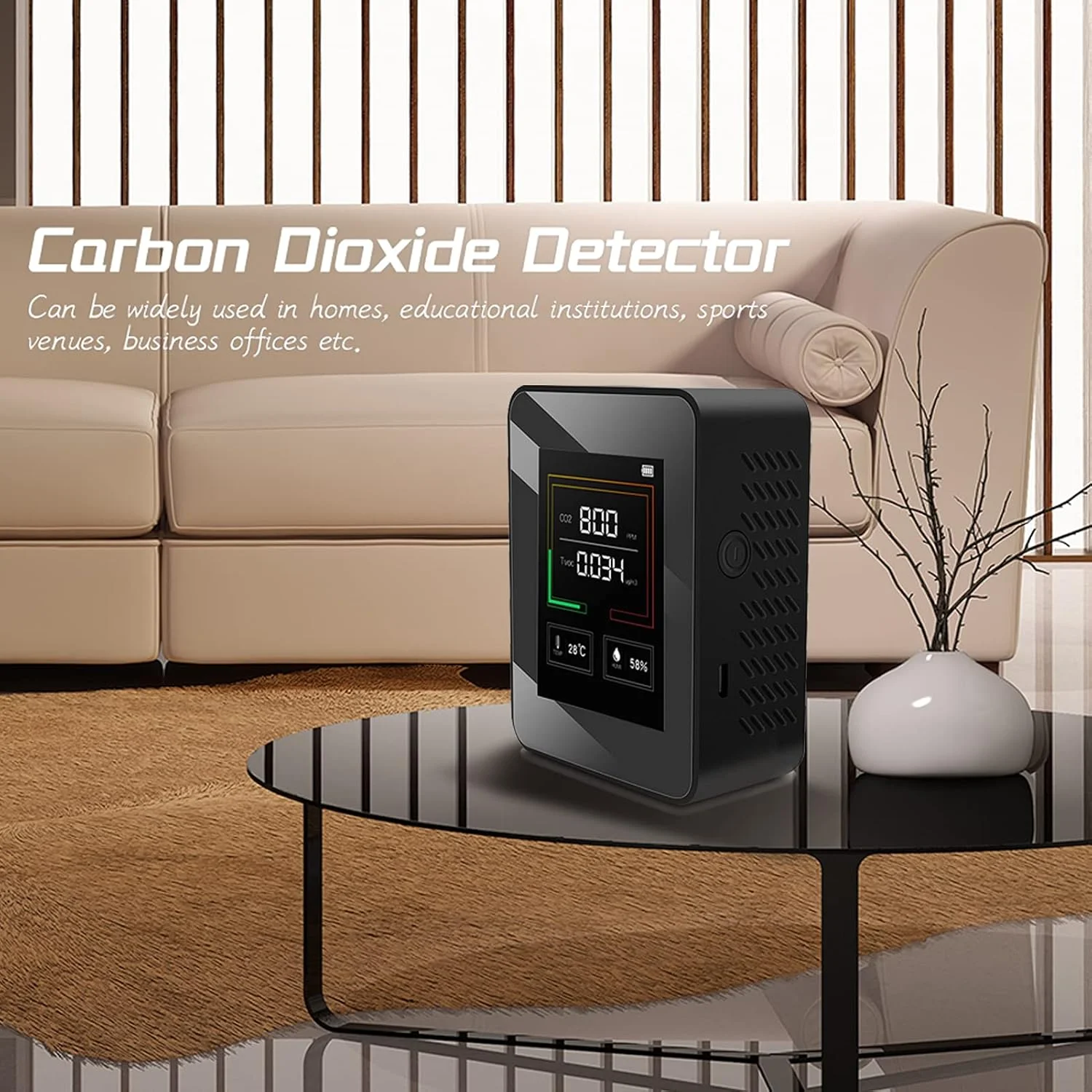 تستر چند منظوره کیفیت هوای خانگی K03، نمایشگر LCD با نور پس زمینه، سنجش دما، رطوبت و CO2