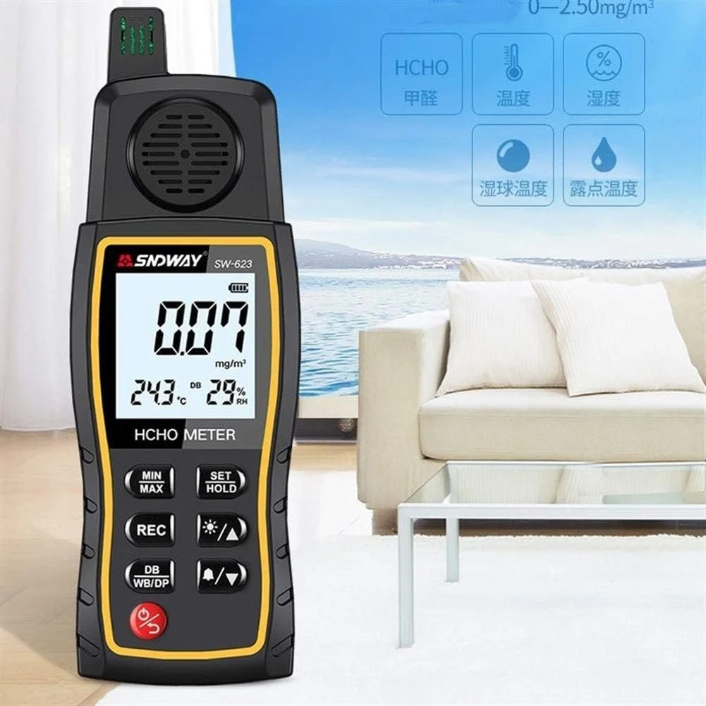 تستر فرمالدئید SW623، دستگاه تشخیص فرمالدئید قابل حمل، ابزار تست گاز فرمالدئید محیط داخلی