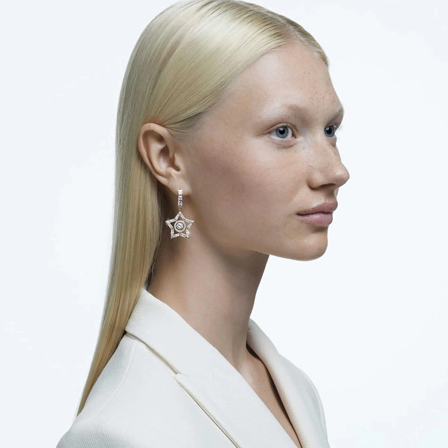 گوشواره آویز استلا سواروسکی، برش های ترکیبی، ستاره، سفید، روکش طلایی رزگلد گوشواره آویز استلا سواروسکی، برش های ترکیبی، ستاره، سفید، روکش طلایی رزگلد