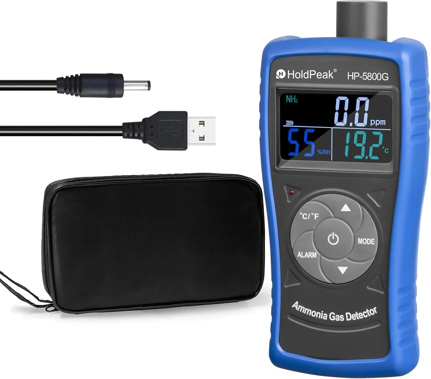 دستگاه تشخیص آمونیاک H HOLDPEAK HP-5800G، مانیتور گاز NH3 با محدوده 0-100PPM، دستگاه تشخیص ذرات با باتری قابل شارژ USB برای صنعت، خانه، کارخانه، کیفیت دستگاه تصفیه هوا، پرورش، مرغداری ها
