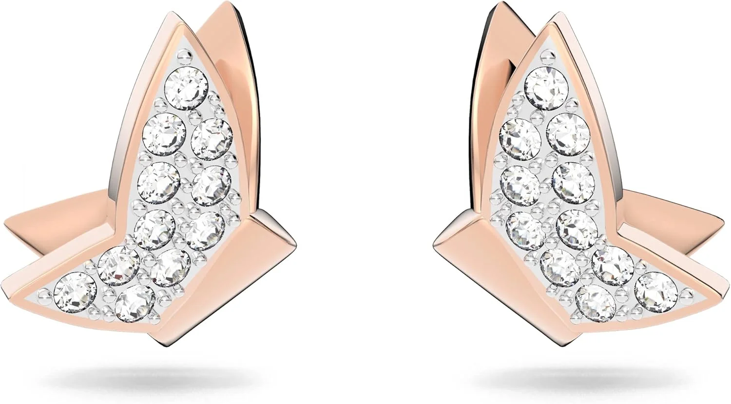 گوشواره های میخی Swarovski Lilia، پروانه، سفید، روکش طلایی رزگلد، یک سایز، برنج، بدون سنگ قیمتی