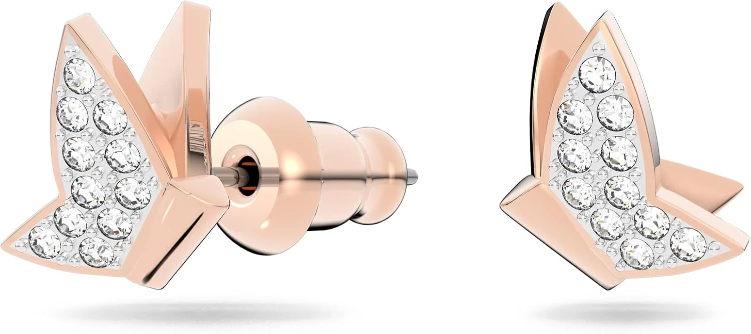 گوشواره های میخی Swarovski Lilia، پروانه، سفید، روکش طلایی رزگلد، یک سایز، برنج، بدون سنگ قیمتی گوشواره های میخی Swarovski Lilia، پروانه، سفید، روکش طلایی رزگلد، یک سایز، برنج، بدون سنگ قیمتی