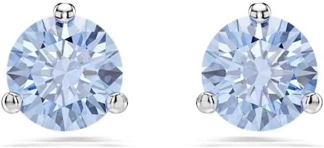 گوشواره های میخی تک نگین سواروسکی - برش گرد - آبی روشن - روکش رودیوم - 5717573