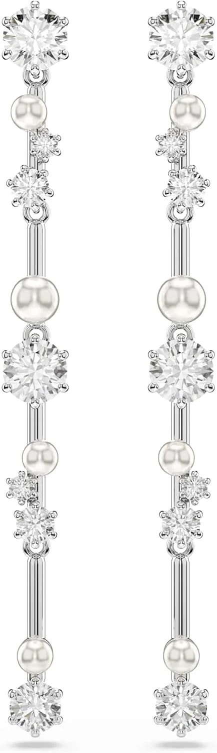 گوشواره آویز سواروسکی Constella، مروارید کریستالی، برش گرد، سفید، روکش رودیوم