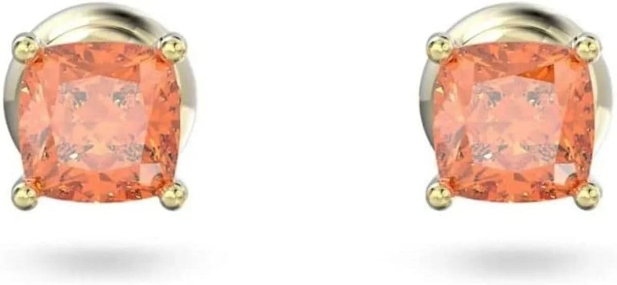 گوشواره های میخی استیلا سواروسکی، برش کوسن، نارنجی، روکش طلایی، تک سایز