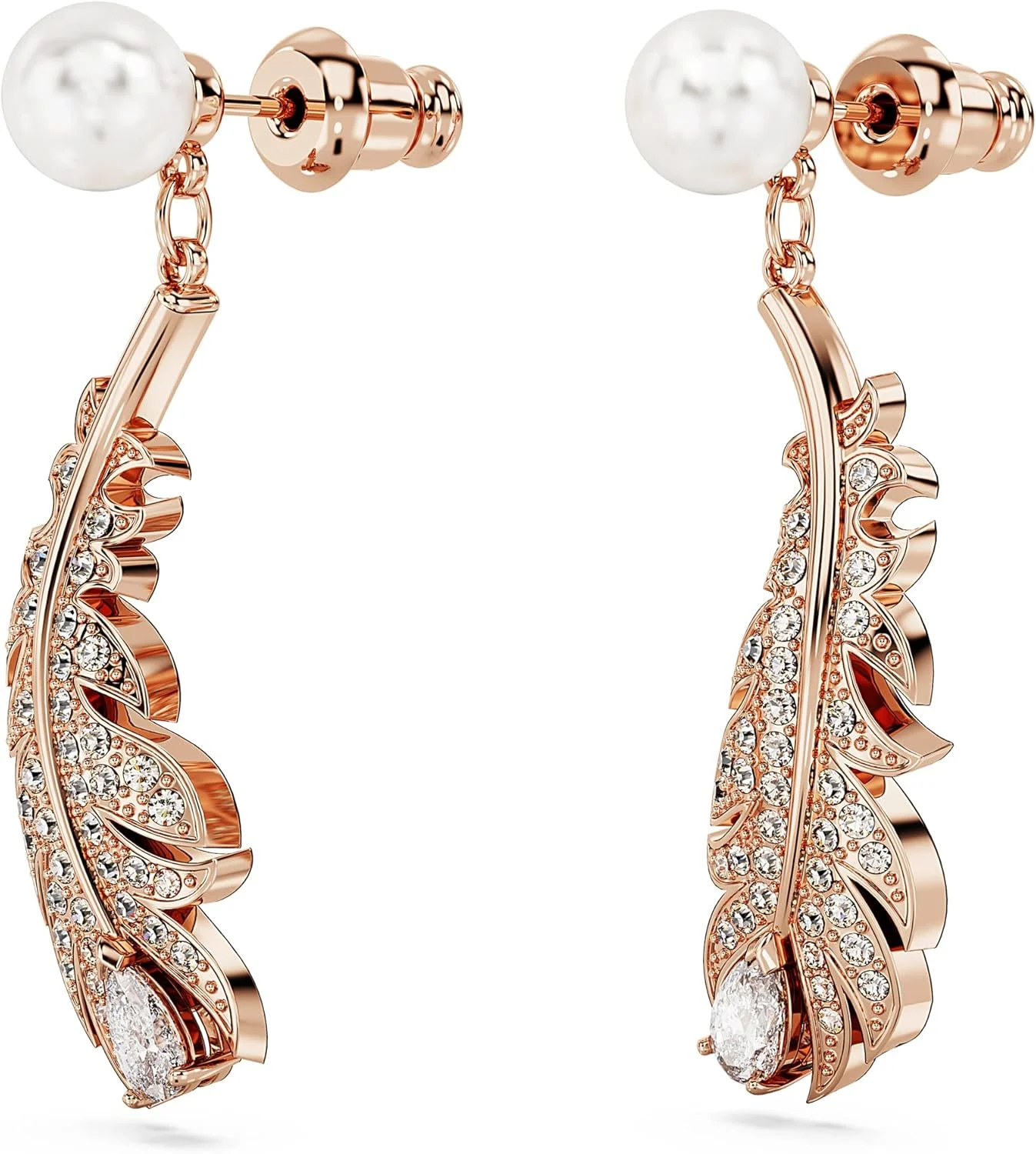 گوشواره آویز سواروسکی مدل Nice، برش های ترکیبی، پر، سفید، روکش طلایی رزگلد، تک سایز، برنج کریستال زیرکونیا مکعبی، زیرکونیا مکعبی گوشواره آویز سواروسکی مدل Nice، برش های ترکیبی، پر، سفید، روکش طلایی رزگلد، تک سایز، برنج کریستال زیرکونیا مکعبی، زیرکونیا مکعبی