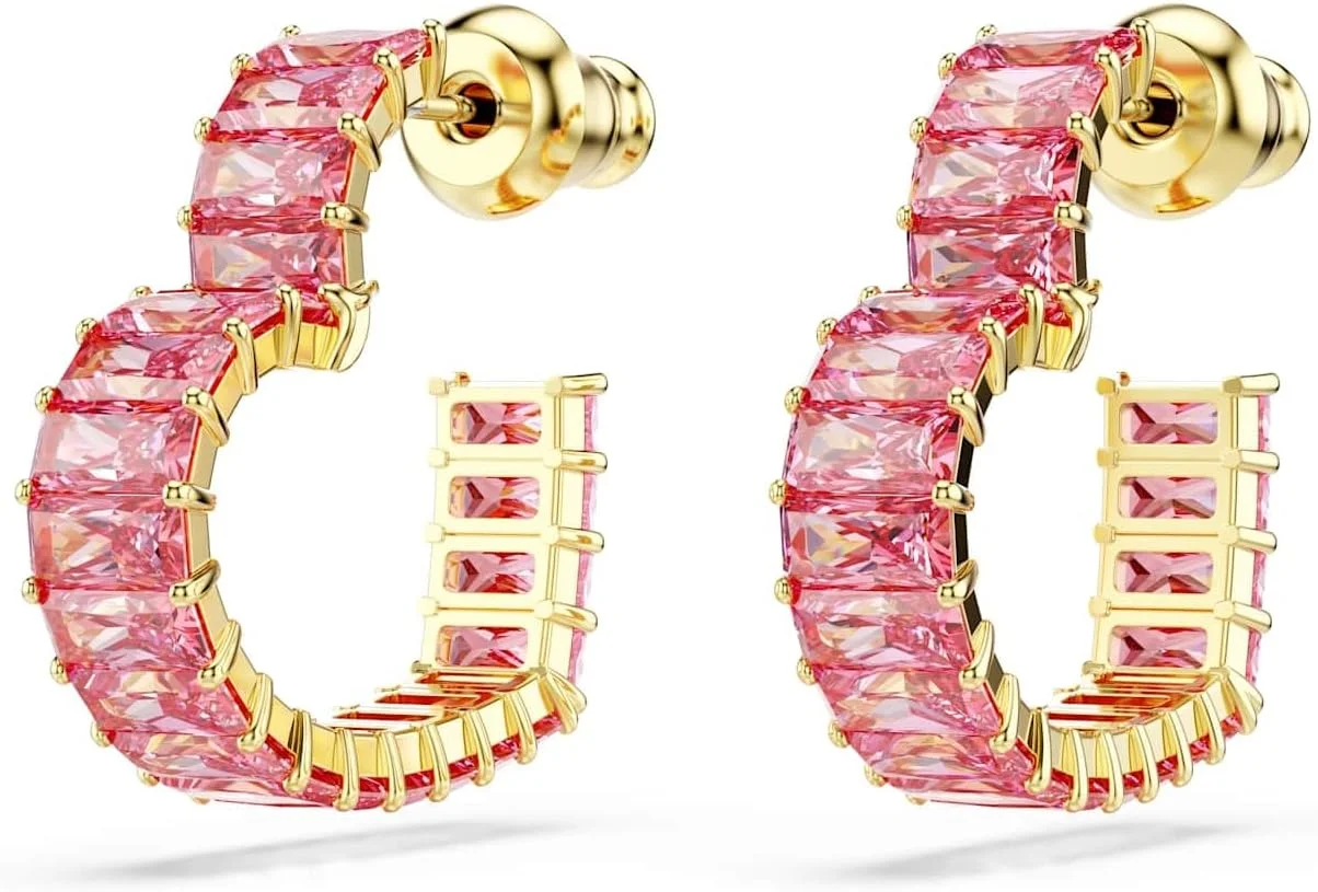 گوشواره حلقه ای سواروسکی مدل Matrix، برش باگت، قلب، کوچک، صورتی، روکش طلایی گوشواره حلقه ای سواروسکی مدل Matrix، برش باگت، قلب، کوچک، صورتی، روکش طلایی