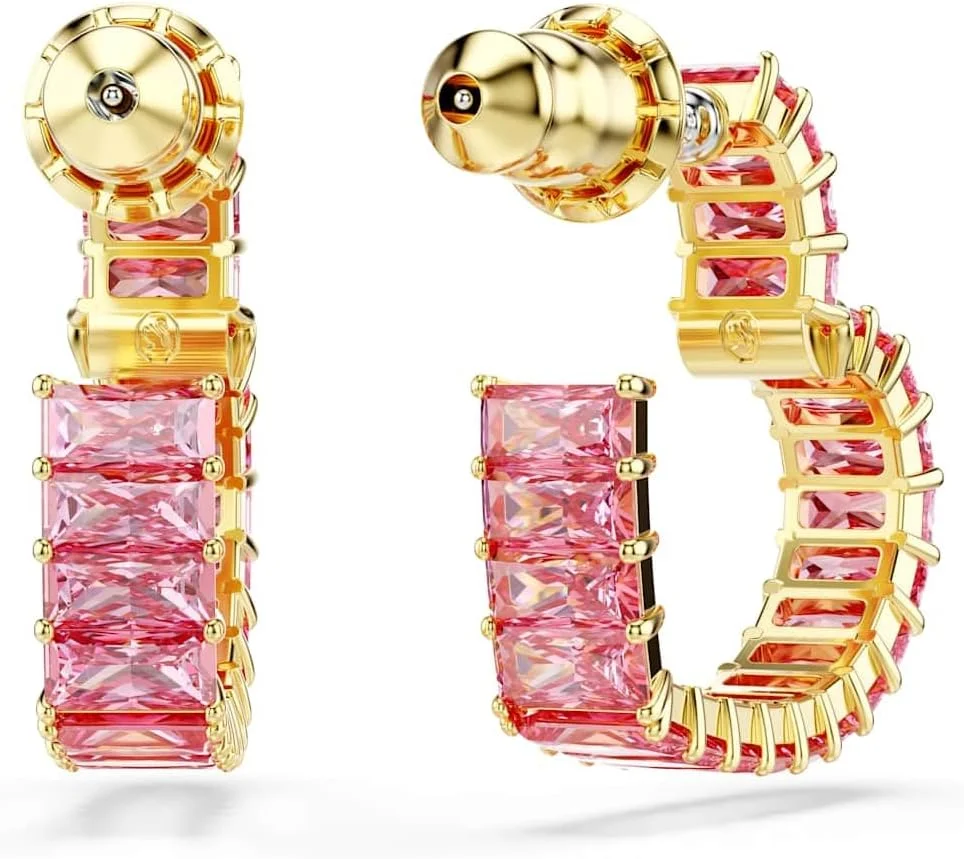 گوشواره حلقه ای سواروسکی مدل Matrix، برش باگت، قلب، کوچک، صورتی، روکش طلایی گوشواره حلقه ای سواروسکی مدل Matrix، برش باگت، قلب، کوچک، صورتی، روکش طلایی