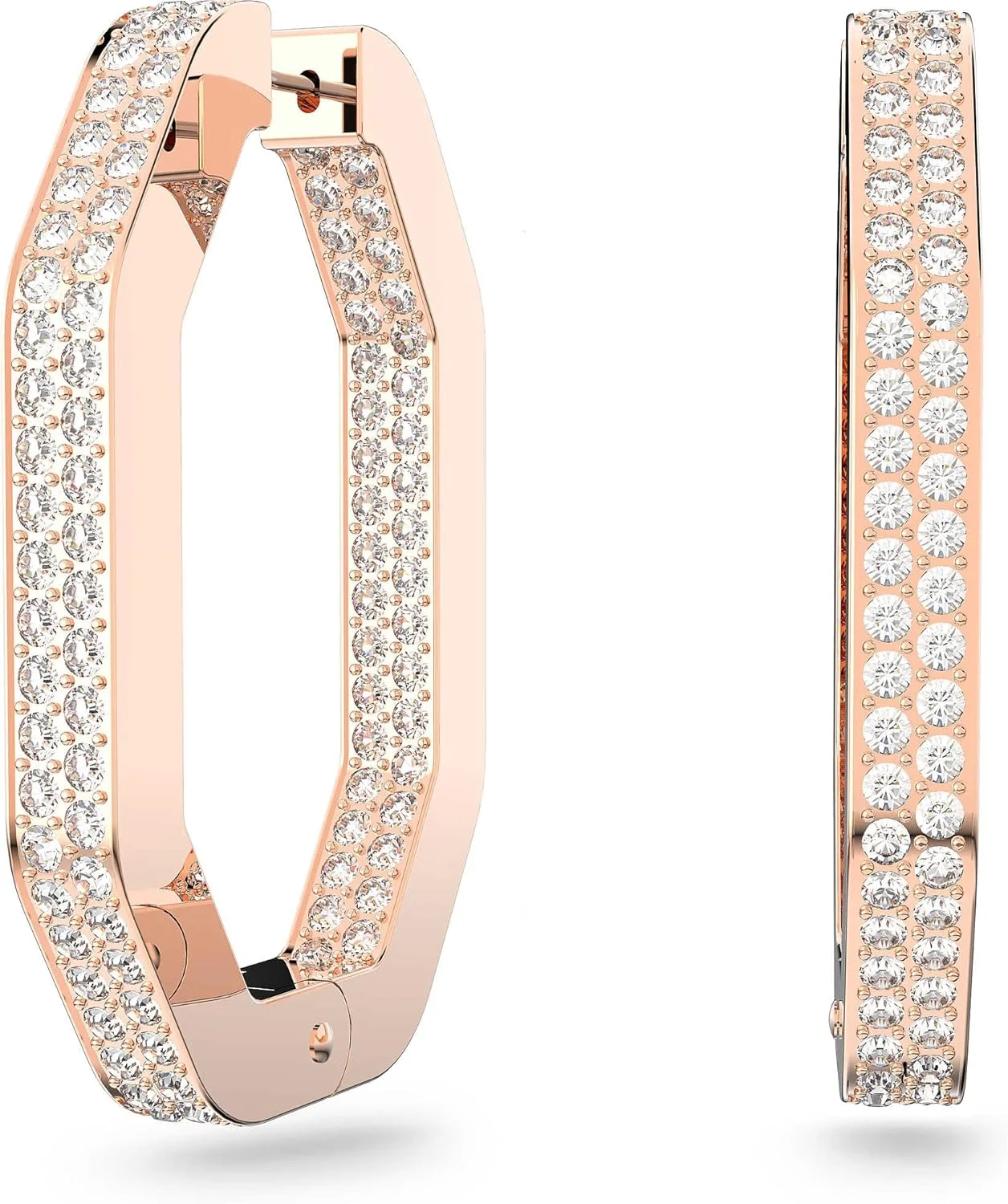 گوشواره حلقه ای سواروسکی Dextera، هشت ضلعی، پاوه، متوسط، سفید، روکش طلایی رزگلد