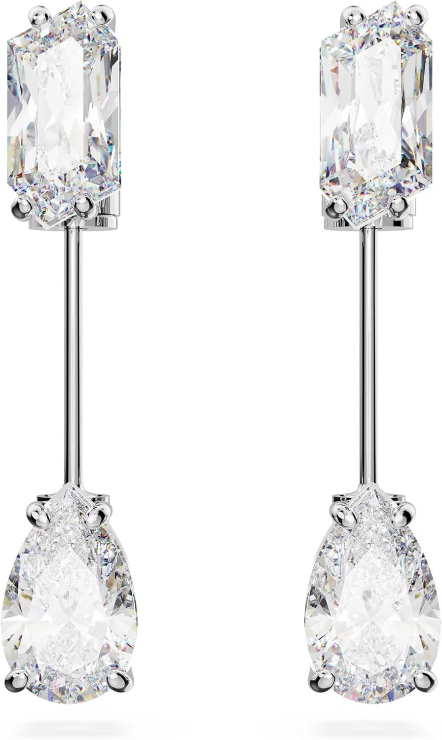 گوشواره میله‌ای مزمرآ، برش‌های ترکیبی، سفید، روکش رودیوم، بزرگ