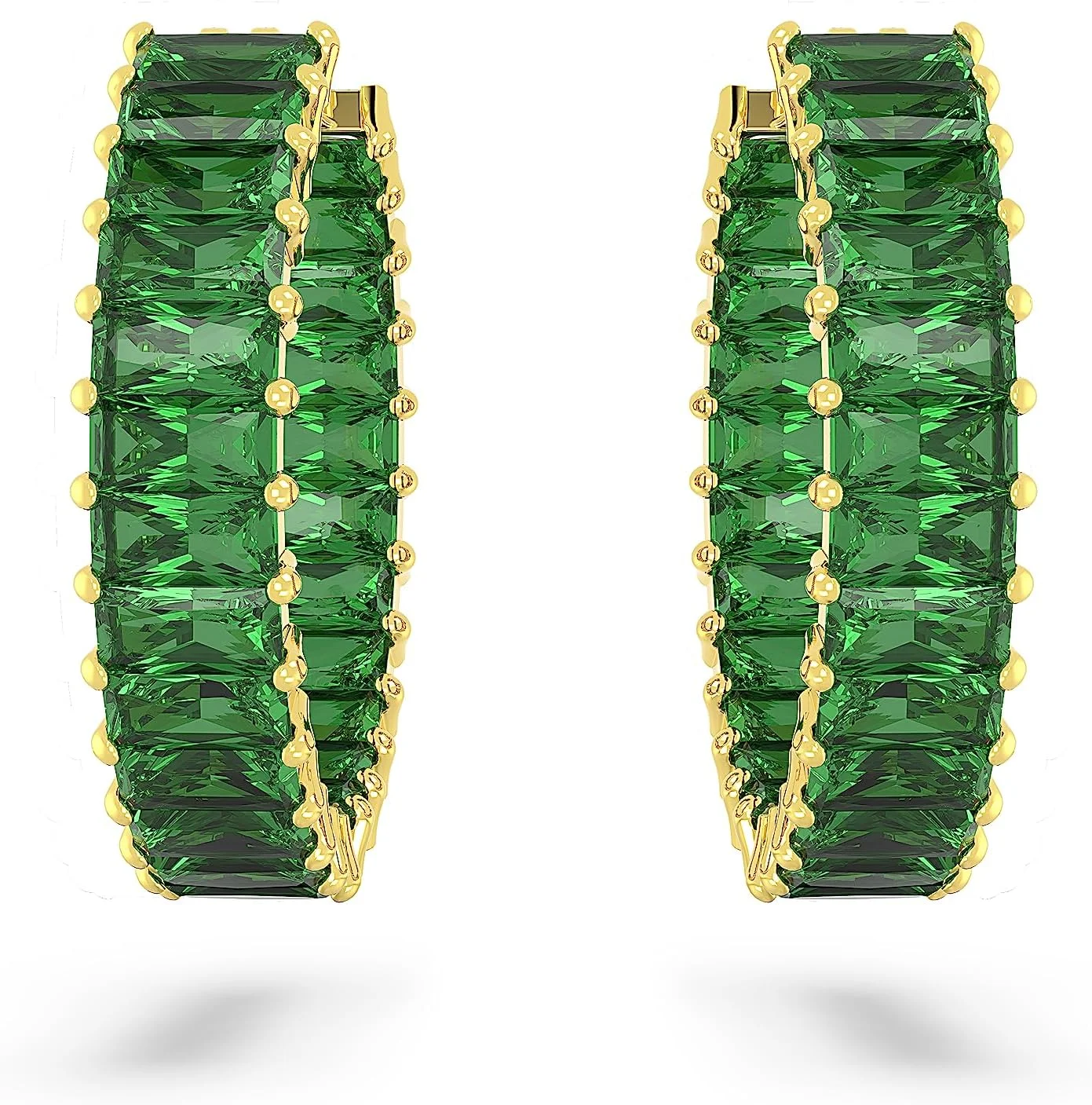 گوشواره های حلقه ای سواروسکی ماتریکس، برش باگت، سبز، با روکش طلایی گوشواره های حلقه ای سواروسکی ماتریکس، برش باگت، سبز، با روکش طلایی