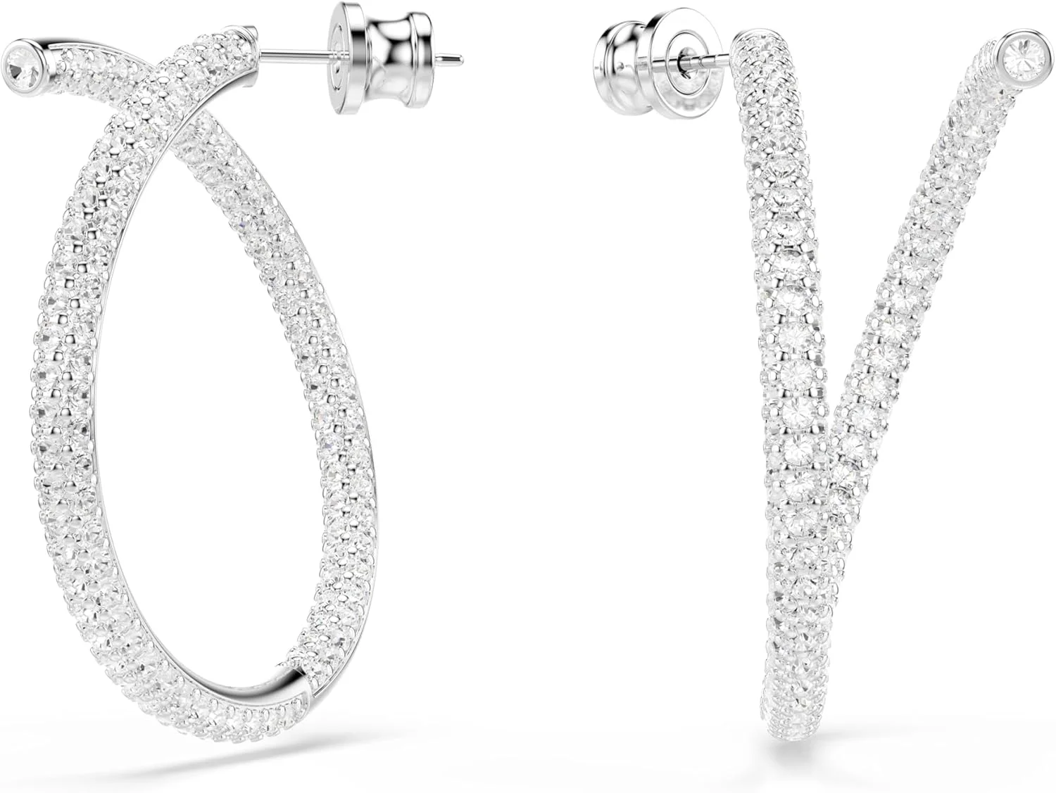 گوشواره حلقه ای دکسترا سواروسکی، کریستال های گرد برش خورده سفید در پایه روکش رودیوم