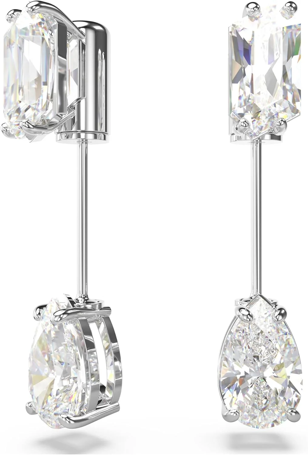 گوشواره میلهای مزمرآ، برشهای ترکیبی، سفید، روکش رودیوم، بزرگ گوشواره میلهای مزمرآ، برشهای ترکیبی، سفید، روکش رودیوم، بزرگ