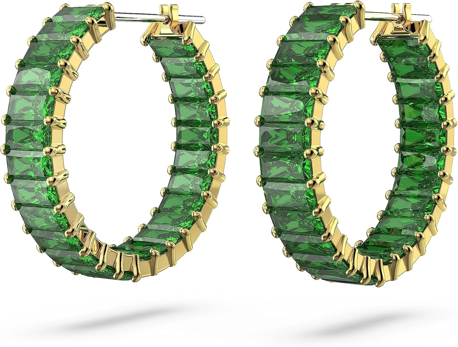 گوشواره های حلقه ای سواروسکی ماتریکس، برش باگت، سبز، با روکش طلایی گوشواره های حلقه ای سواروسکی ماتریکس، برش باگت، سبز، با روکش طلایی