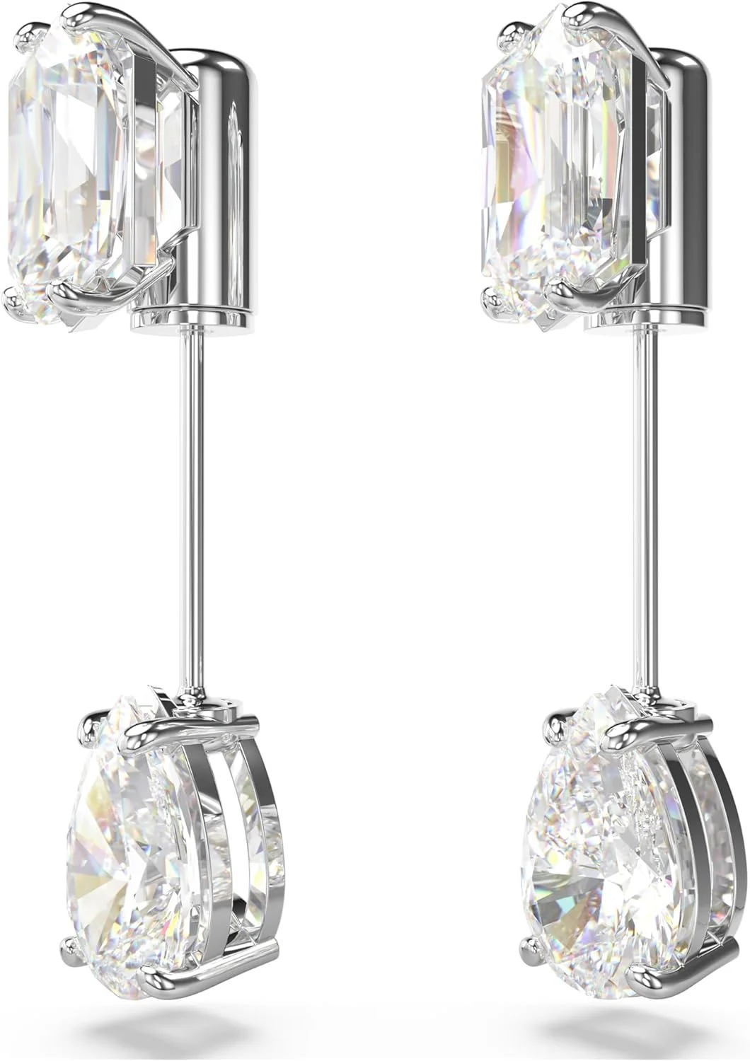 گوشواره میلهای مزمرآ، برشهای ترکیبی، سفید، روکش رودیوم، بزرگ گوشواره میلهای مزمرآ، برشهای ترکیبی، سفید، روکش رودیوم، بزرگ