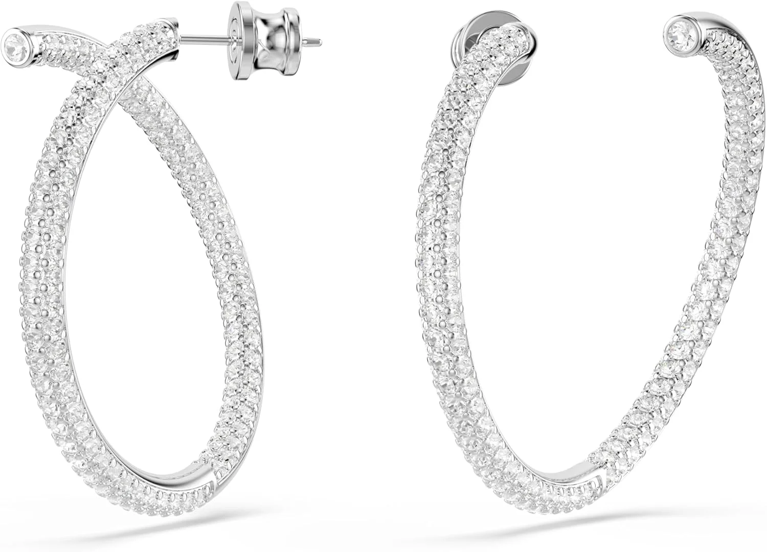 گوشواره حلقه ای دکسترا سواروسکی، کریستال های گرد برش خورده سفید در پایه روکش رودیوم گوشواره حلقه ای دکسترا سواروسکی، کریستال های گرد برش خورده سفید در پایه روکش رودیوم