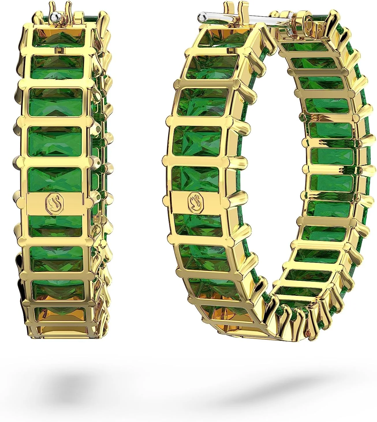 گوشواره های حلقه ای سواروسکی ماتریکس، برش باگت، سبز، با روکش طلایی گوشواره های حلقه ای سواروسکی ماتریکس، برش باگت، سبز، با روکش طلایی