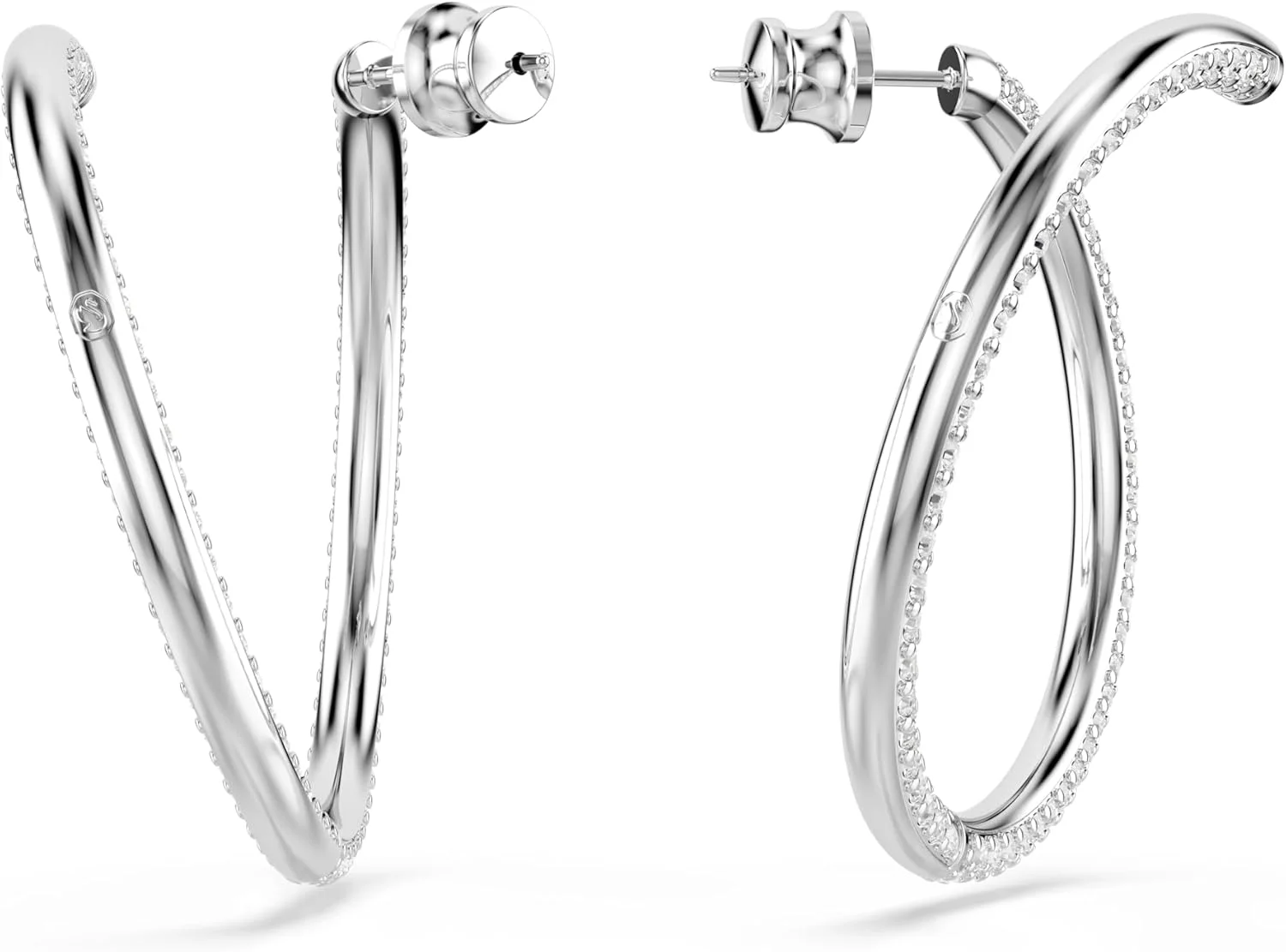 گوشواره حلقه ای دکسترا سواروسکی، کریستال های گرد برش خورده سفید در پایه روکش رودیوم گوشواره حلقه ای دکسترا سواروسکی، کریستال های گرد برش خورده سفید در پایه روکش رودیوم