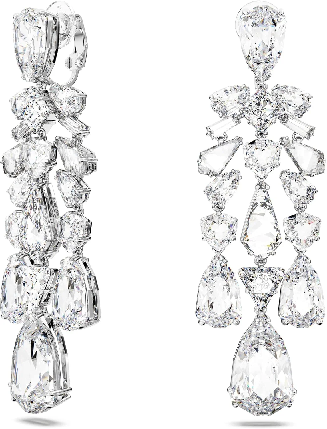 گوشواره های آویز گیره ای مزمرای سواروسکی با برش های ترکیبی، روکش رودیوم، سفید گوشواره های آویز گیره ای مزمرای سواروسکی با برش های ترکیبی، روکش رودیوم، سفید