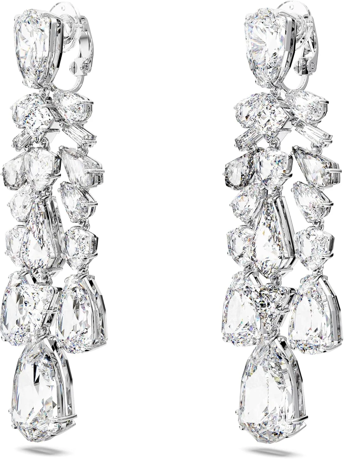 گوشواره های آویز گیره ای مزمرای سواروسکی با برش های ترکیبی، روکش رودیوم، سفید گوشواره های آویز گیره ای مزمرای سواروسکی با برش های ترکیبی، روکش رودیوم، سفید