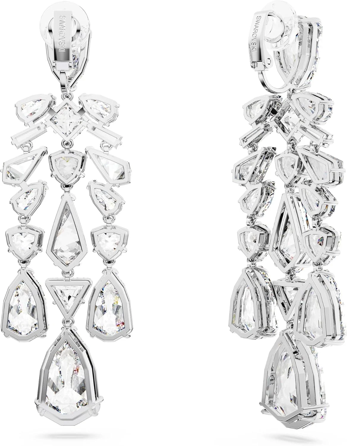 گوشواره های آویز گیره ای مزمرای سواروسکی با برش های ترکیبی، روکش رودیوم، سفید گوشواره های آویز گیره ای مزمرای سواروسکی با برش های ترکیبی، روکش رودیوم، سفید