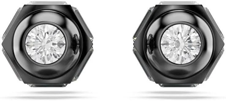 گوشواره های میخی نگین دار سواروسکی مدل Numina با روکش روتنیوم، برش گرد، سایز 0.8 در 1 سانتی متر، سفید