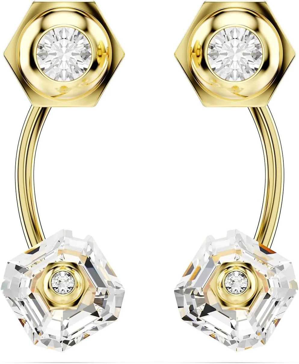 گوشواره های سواروسکی نومینا با روکش طلایی، برش های ترکیبی، سایز 3.3 سانتی متر در 1 سانتی متر، سفید