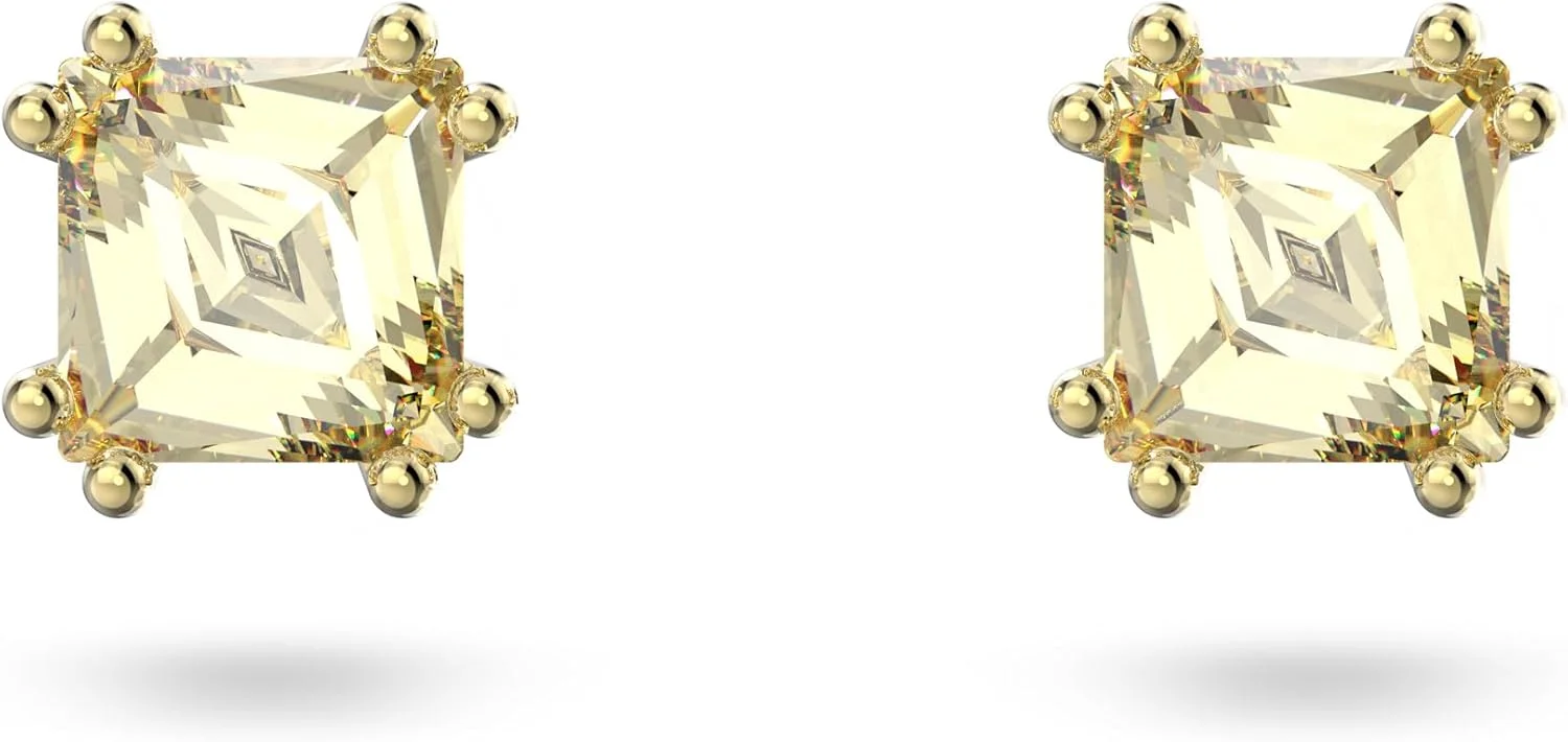 گوشواره های میخی استیلا سواروسکی، برش کوسن، زرد، روکش طلایی