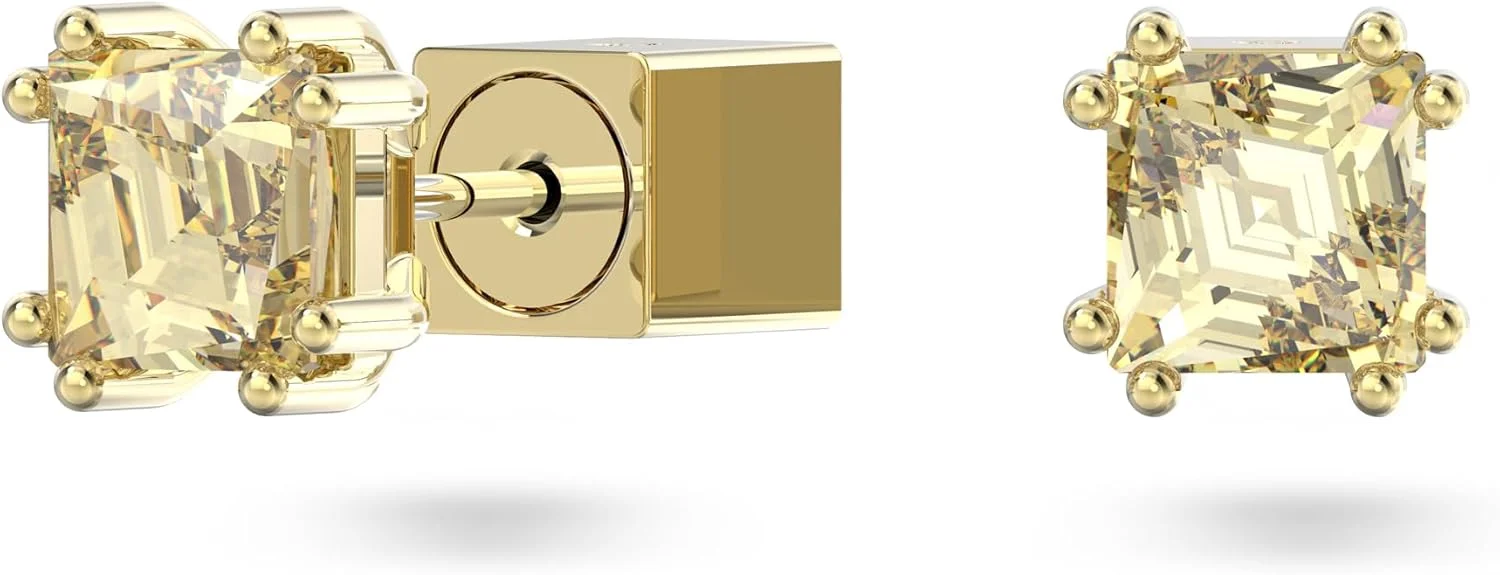 گوشواره های میخی استیلا سواروسکی، برش کوسن، زرد، روکش طلایی گوشواره های میخی استیلا سواروسکی، برش کوسن، زرد، روکش طلایی