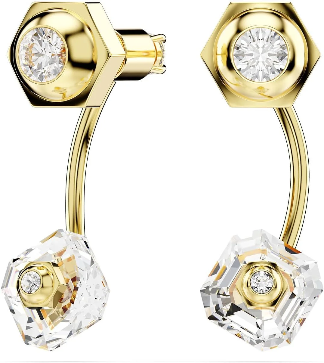 گوشواره های سواروسکی نومینا با روکش طلایی، برش های ترکیبی، سایز 3.3 سانتی متر در 1 سانتی متر، سفید گوشواره های سواروسکی نومینا با روکش طلایی، برش های ترکیبی، سایز 3.3 سانتی متر در 1 سانتی متر، سفید