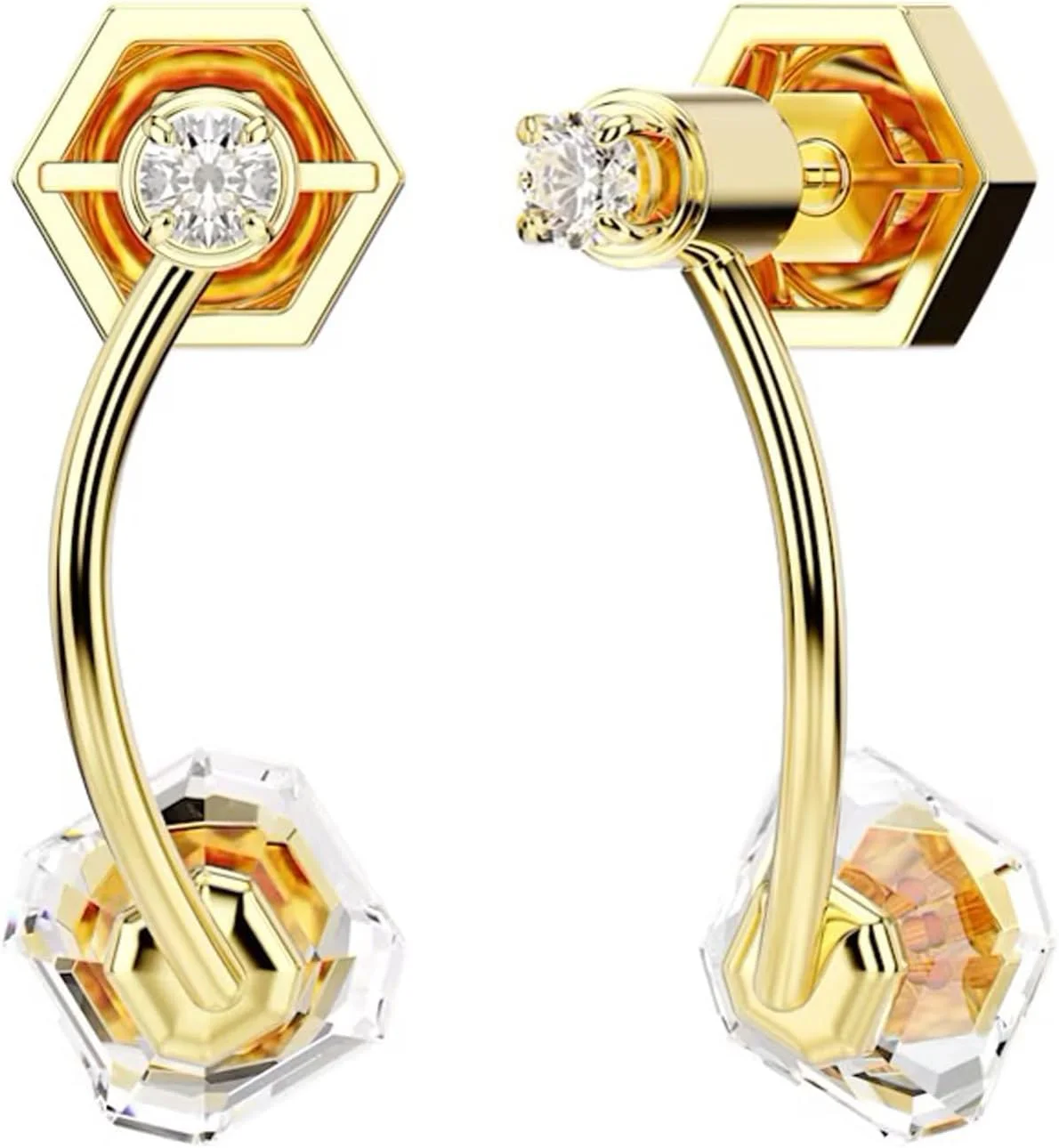 گوشواره های سواروسکی نومینا با روکش طلایی، برش های ترکیبی، سایز 3.3 سانتی متر در 1 سانتی متر، سفید گوشواره های سواروسکی نومینا با روکش طلایی، برش های ترکیبی، سایز 3.3 سانتی متر در 1 سانتی متر، سفید